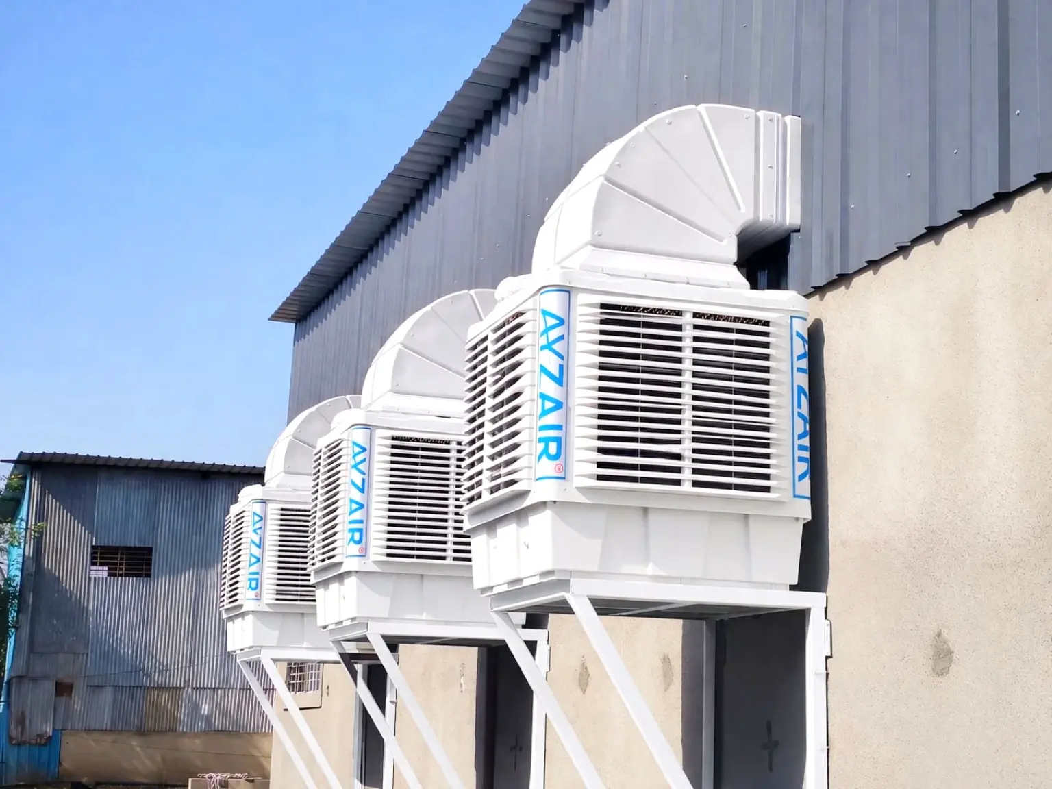 Ayzair industrial air coolers ready for export from Pune, India