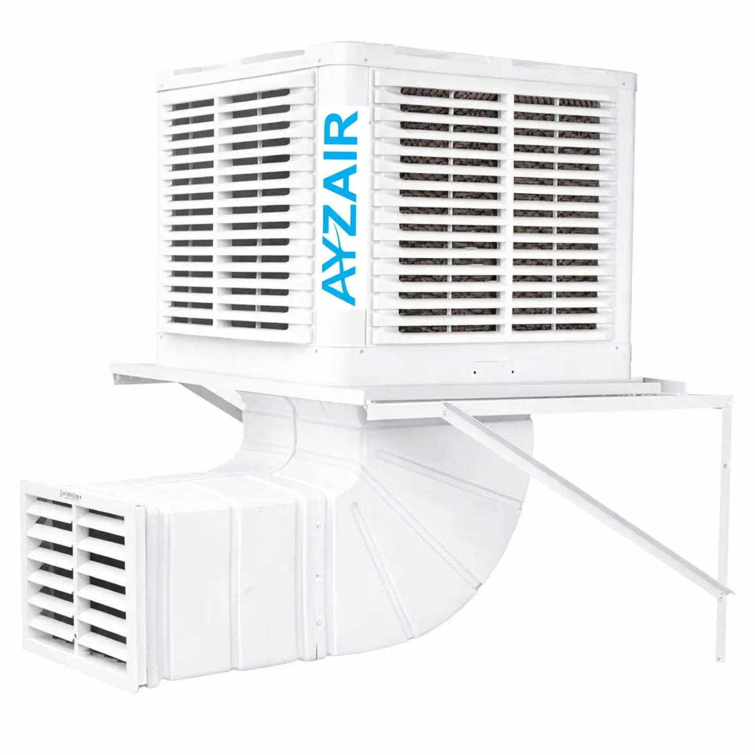 Ayzair bottom-discharge industrial air cooler with wall bracket